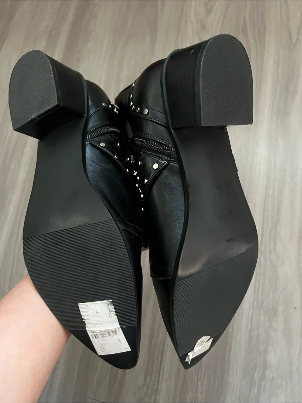 City Chic Zeta Studded Buckle Moto Western Ankle Boots Black Pointed Toe EU 42